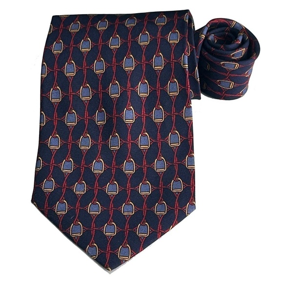 Paolo Gucci Necktie 100% Silk Classic Horse Bit Print Branded Crest Vintage - Picture 3 of 10